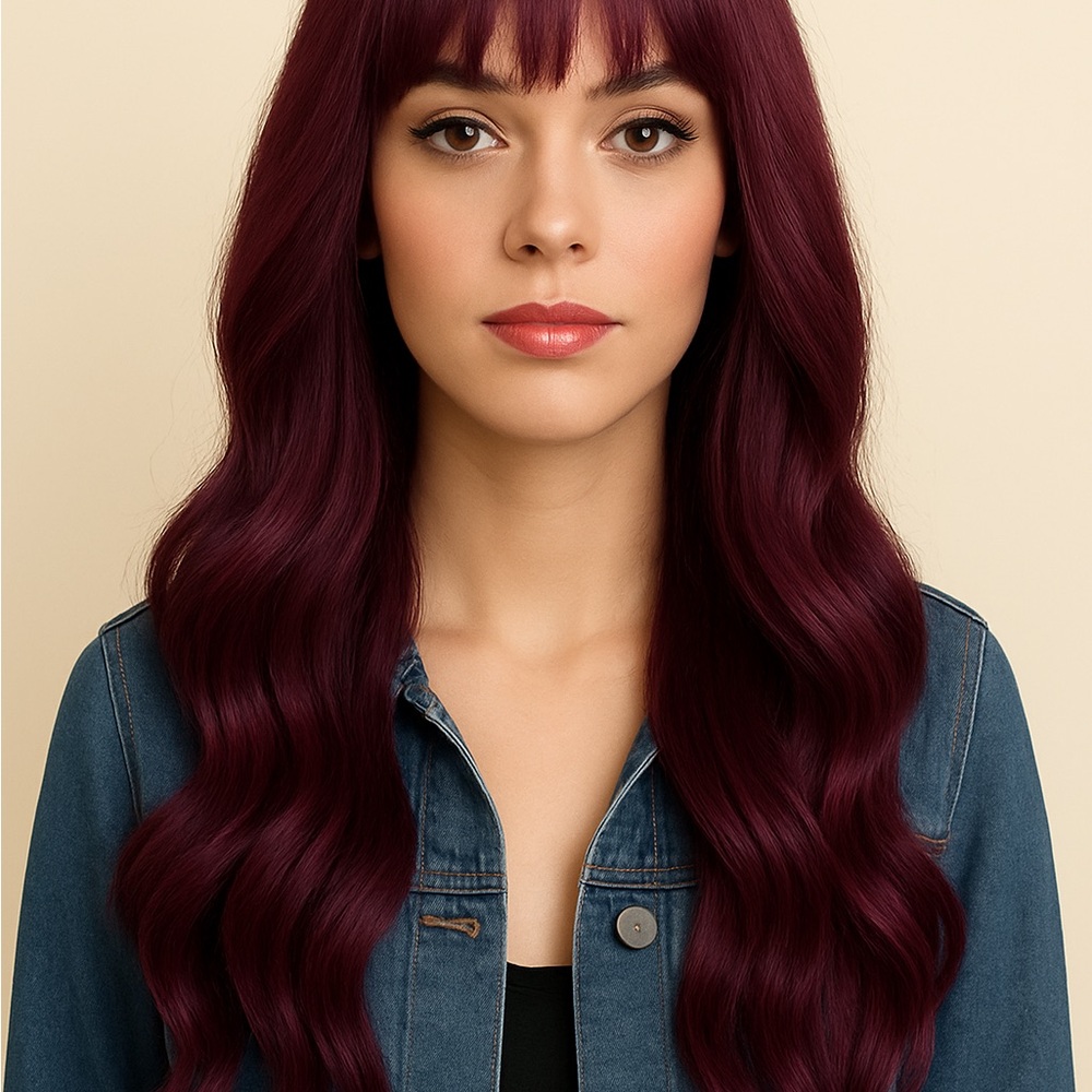 Elegant Burgundy Wine Wig with Bangs